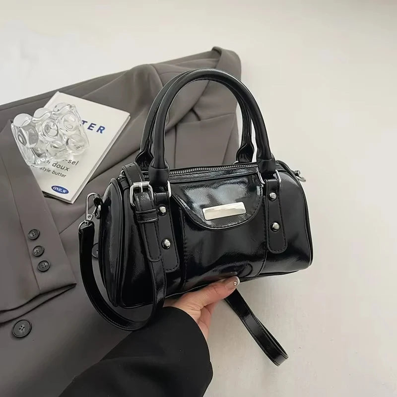 Designer PU Leather Shoulder Bags Small Handbag with Short Handle 2025 Trend Y2K Boston Bags for Women