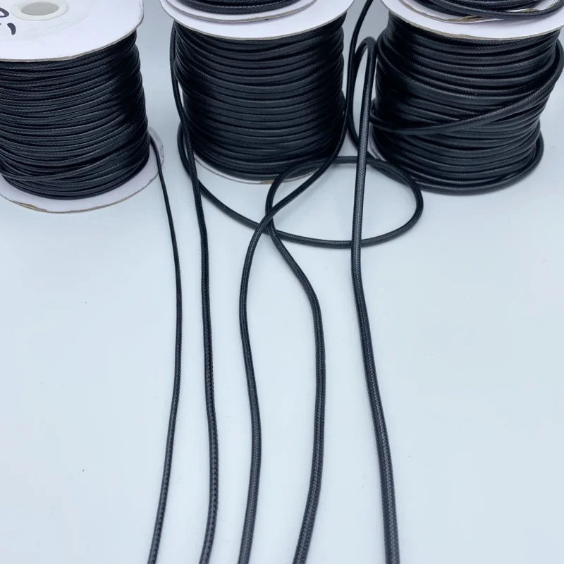 DIY Leather Rope Necklace Waxed Cord 2.5mm 3mm 4mm 5mm Black Tightly Woven Round Wax Thread Jewelry Making Findings