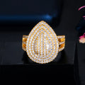 Shiny Micro Paved Cubic Zircon African Gold Filled Big Water Drop Dubai Bridal Adjustable Rings Designs for Women Engagement