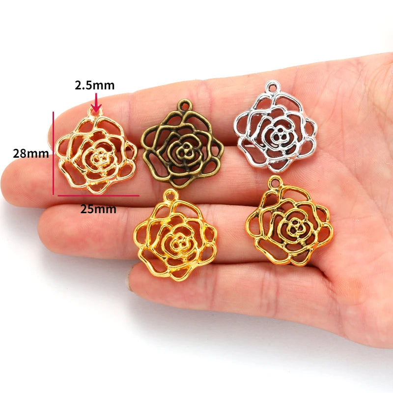 YuenZ Antique Silver Color Hollow Flower Charms Pendants DIY Jewelry for Necklace Bracelet Making Accessaries 28*25mm Q104