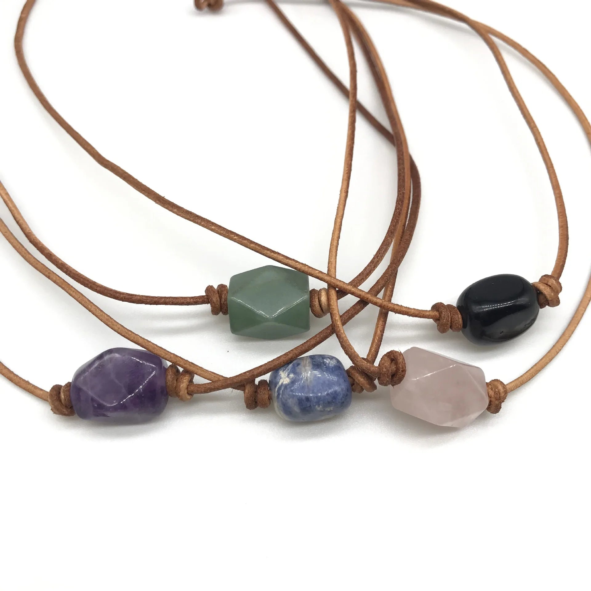 New Cowhide Rope Necklace Natural Stone Men's and Women's Fashion Stone Necklace Direct Wholesale and Retail