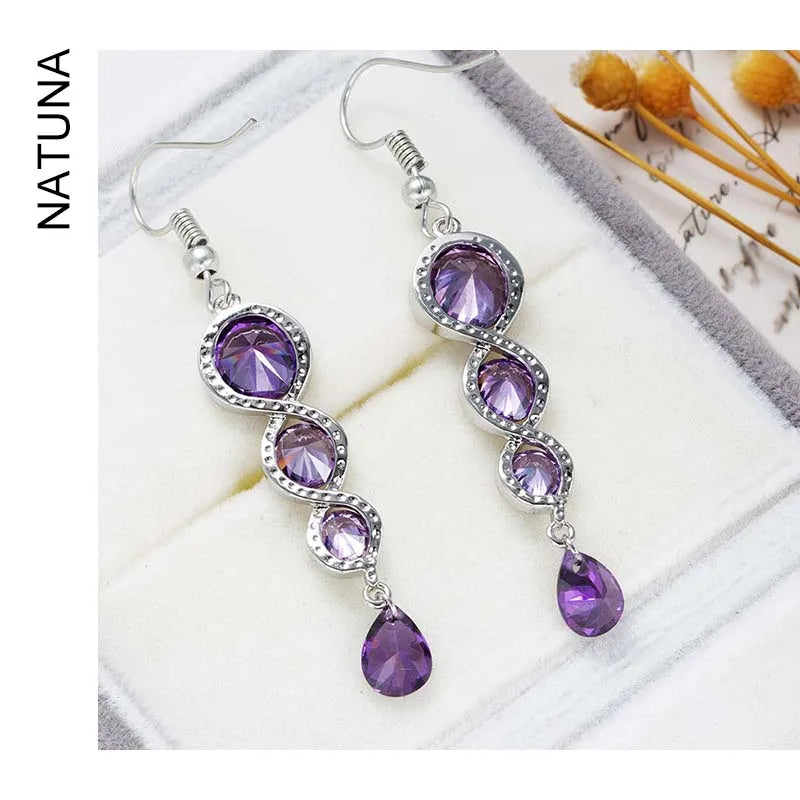 Natuna 2024 Hot Styles Jewelry Brass Purple Zircon Drop Earrings Brass Tear Drop Earring Brass Fancy Earing for Holiday