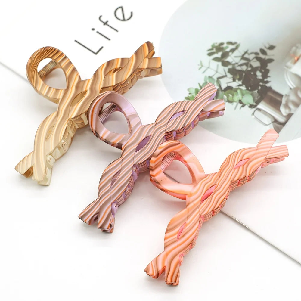 MIO Wood Grain Big Hair Claw Clips Fashion Girls Hair Claw Set Clamp Hair Accessories With Soft Texture for Women
