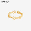 VIANRLA 925 Sterling Silver Hollow Woven Heart Shape Opening Adjustable Ring Elegant 18k Gold Plated Women Jewelry Gift