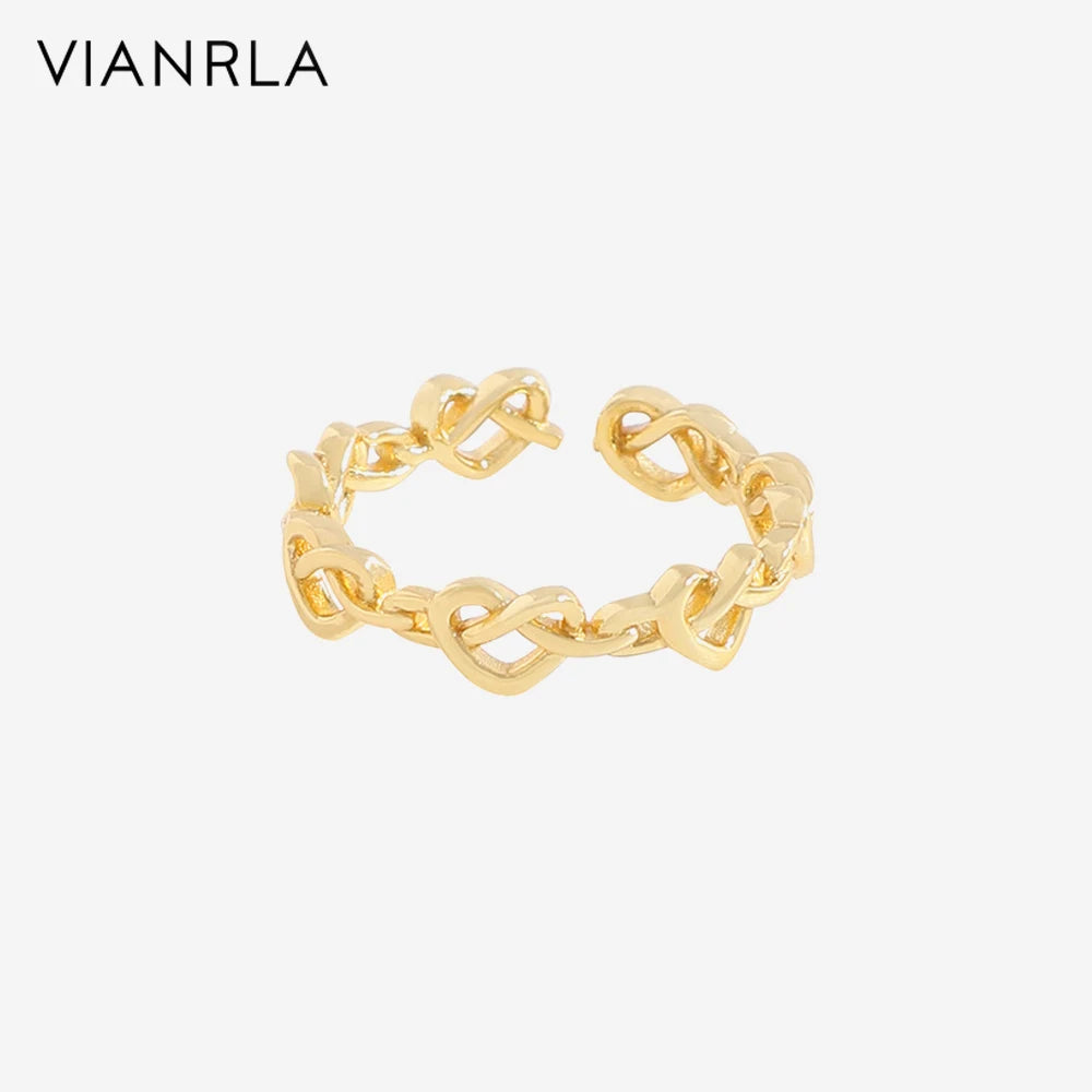 VIANRLA 925 Sterling Silver Hollow Woven Heart Shape Opening Adjustable Ring Elegant 18k Gold Plated Women Jewelry Gift