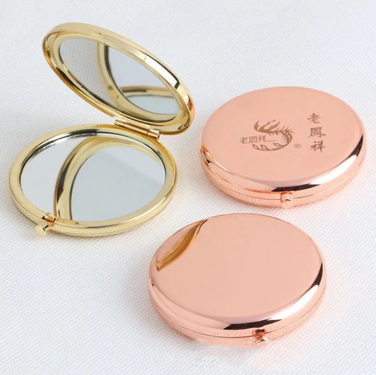 Personalized Double-Sided Round Diamond Pocket Mirror for Education Agriculture Travel Agency Metal Purse Wallet Mirror Favor