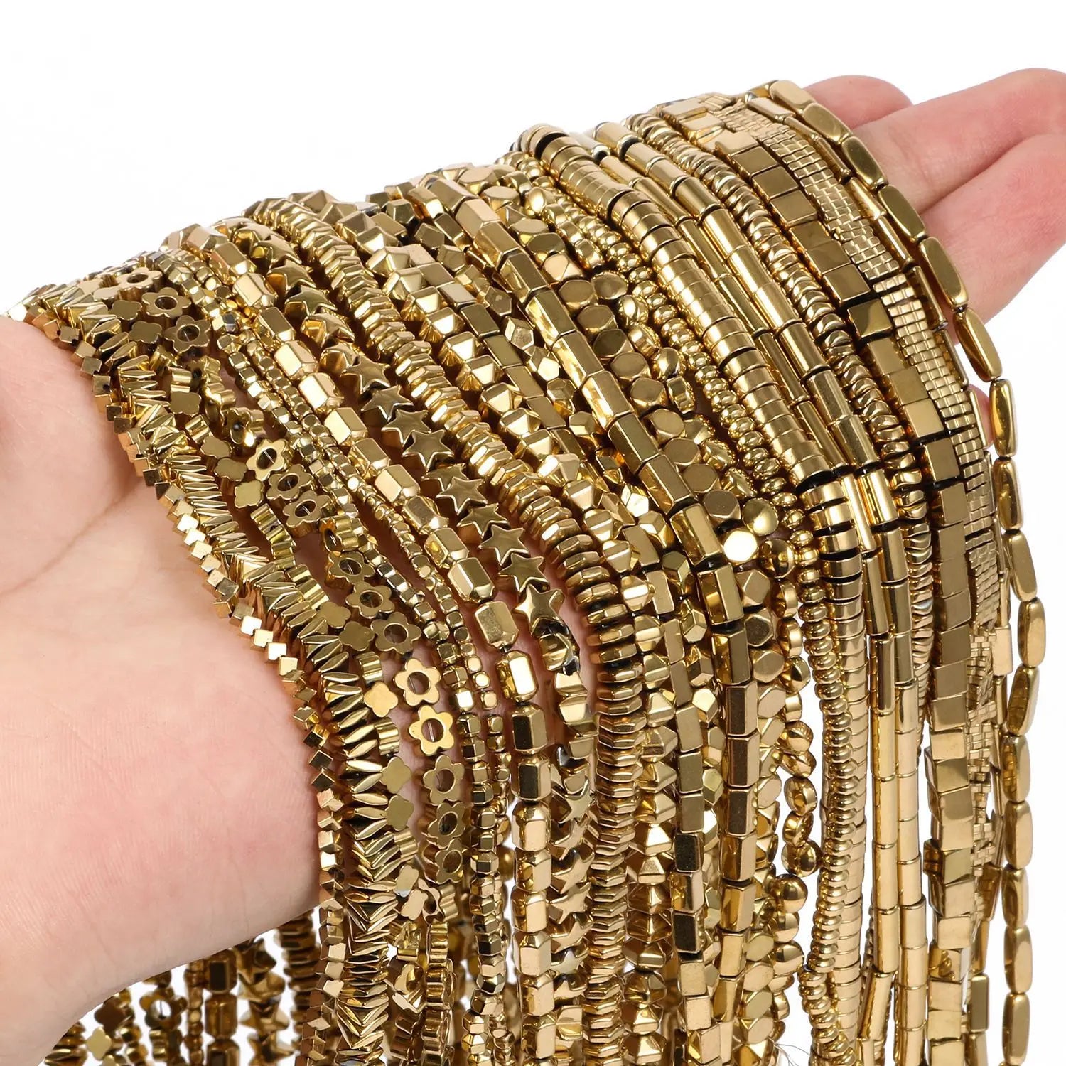 Gold Plated Color Retention Hematite Beads Hematite Flat Disc Star Square Loose Beads for Jewelry Making DIY Bracelet Earrings
