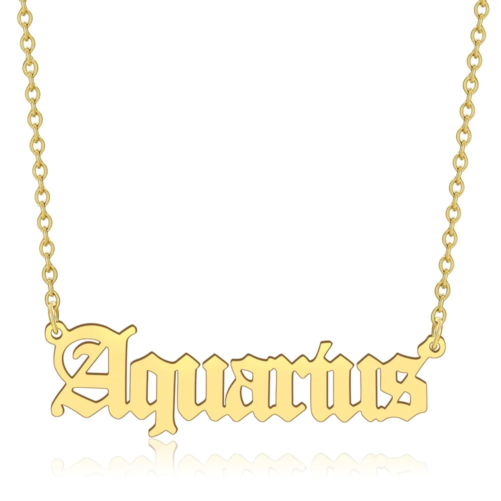Trendy 316L Stainless Steel Letter Horoscope Pendant Necklace for Men Women Low Price Fashionable Link Chain for Anniversaries