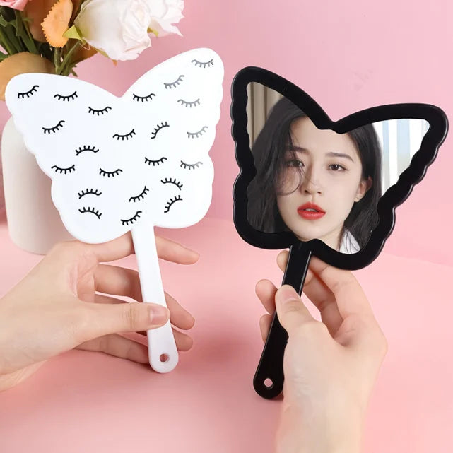 Eyelash Print Handheld Vanity Makeup Mirror Portable Butterfly Lash Salon Mirror