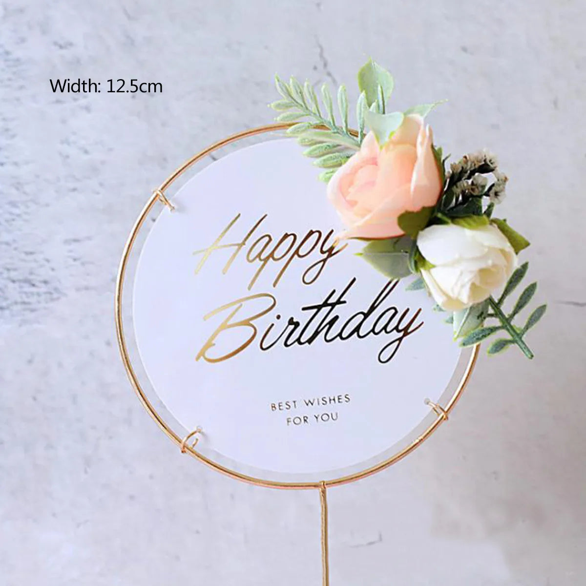 Iron Acrylic Flower Happy Birthday Festive Party Cake Topper Cupcake Dessert Decor Supplies
