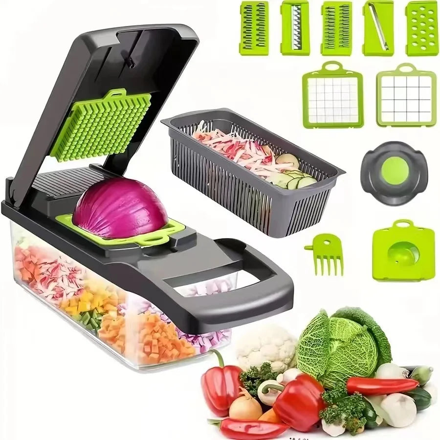 16-in-1 Manual Stainless Steel Vegetable Cutter Multifunctional Green Vegetable Chopper Home Kitchen Use