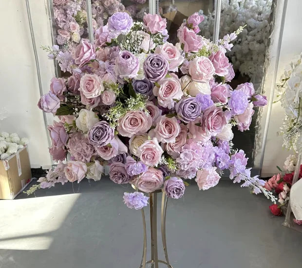 A-1677 Custom Wedding Table Decoration Floral Ball Arrangement Silk Rose Large Purple Flower Ball Wedding Centerpieces