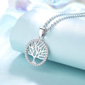 Exquisite 925 Sterling Silver Circle Pendant Necklace Women Tree of Life Necklace