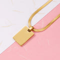 Factory Custom Blank Stainless Steel Rectangular Pendant Snake Chain Necklace Laser Custom Logo Name Any Letter Any Request