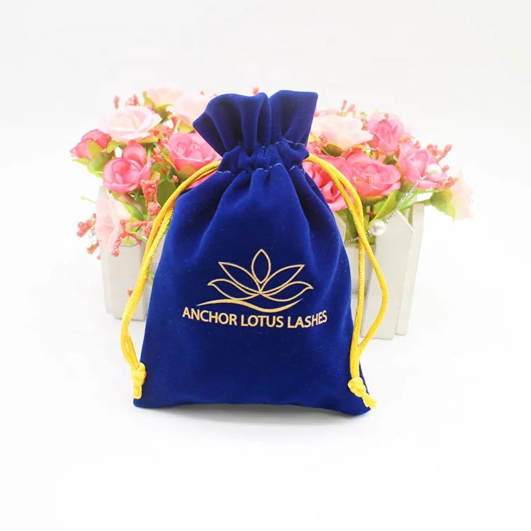 Custom Logo Recyclable Velvet Suede Drawstring Pouch Bags for Gifts and Jewelry Packing with Screen Printed Design