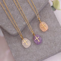 Fashion Stainless Steel Cross Necklace Gold Chains Natural Stone Birthstone Crystal Cross Necklace Jewelry for Women
