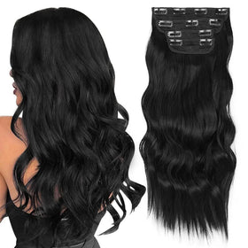 WS-02QT Hot Sale Clip in Hair Extensions 20inch 230g Four-piece Set Clip Hair Piece Long Wavy Synthetic Fiber Hairpieces