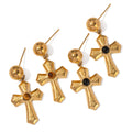 BJG0410N Romantic Style Cross Necklace and Earrings Set 18K Gold Plated Stainless Steel for Women Wedding Party