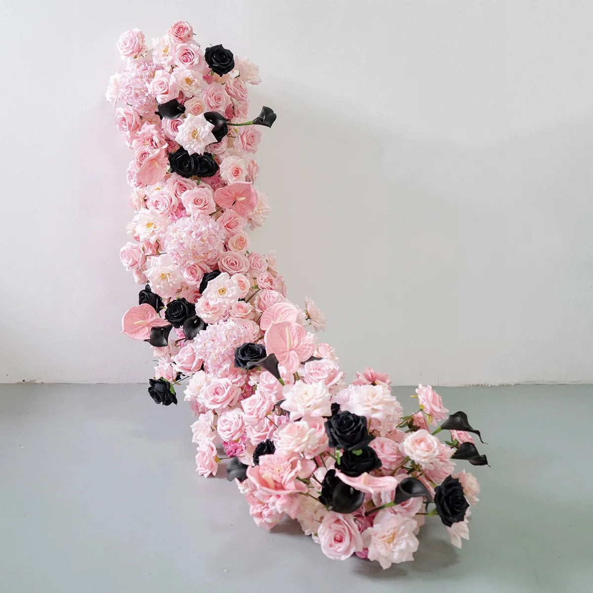 Wedding Decor Flower Pink Background Hanging Flower Curtain Row Silk Artificial Rose Flower Wall Runner