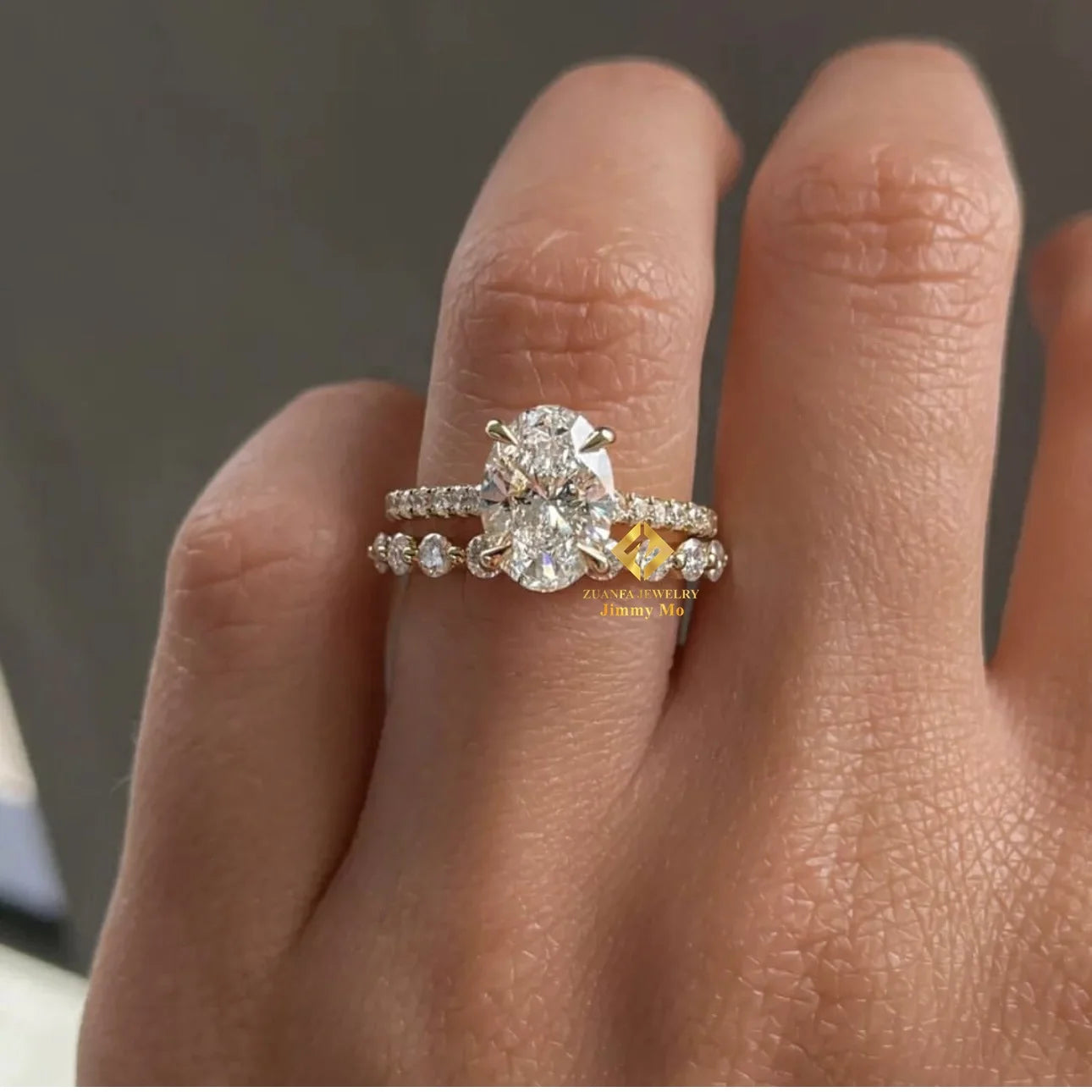GRA Certificates Unique Design 3CT Oval Diamond 10k Solid White Gold Moissanite Engagement Ring Wedding Bridal Jewelry Sets