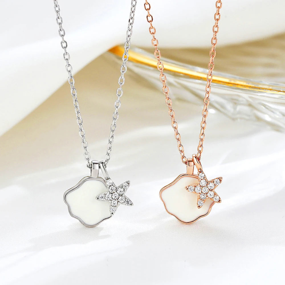 Personality 925 Sterling Silver Link Chain Starfish Star Pendant Necklace for Women-Wedding Gift