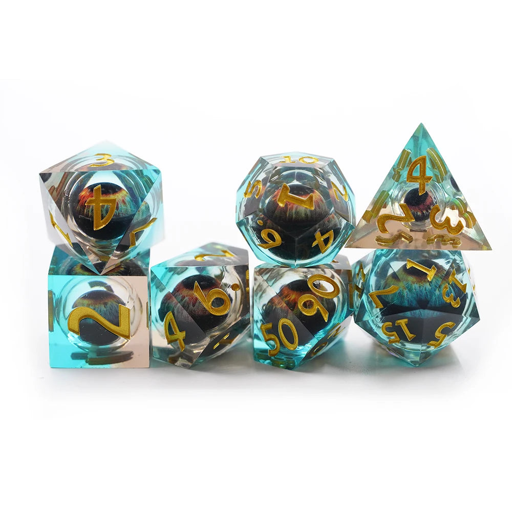 Custom Polyhedral Dragon Eye Resin Dice Set Liquid Core Moving Eye D&D Dungeons Dragons DND Sharp Edge Dice Set