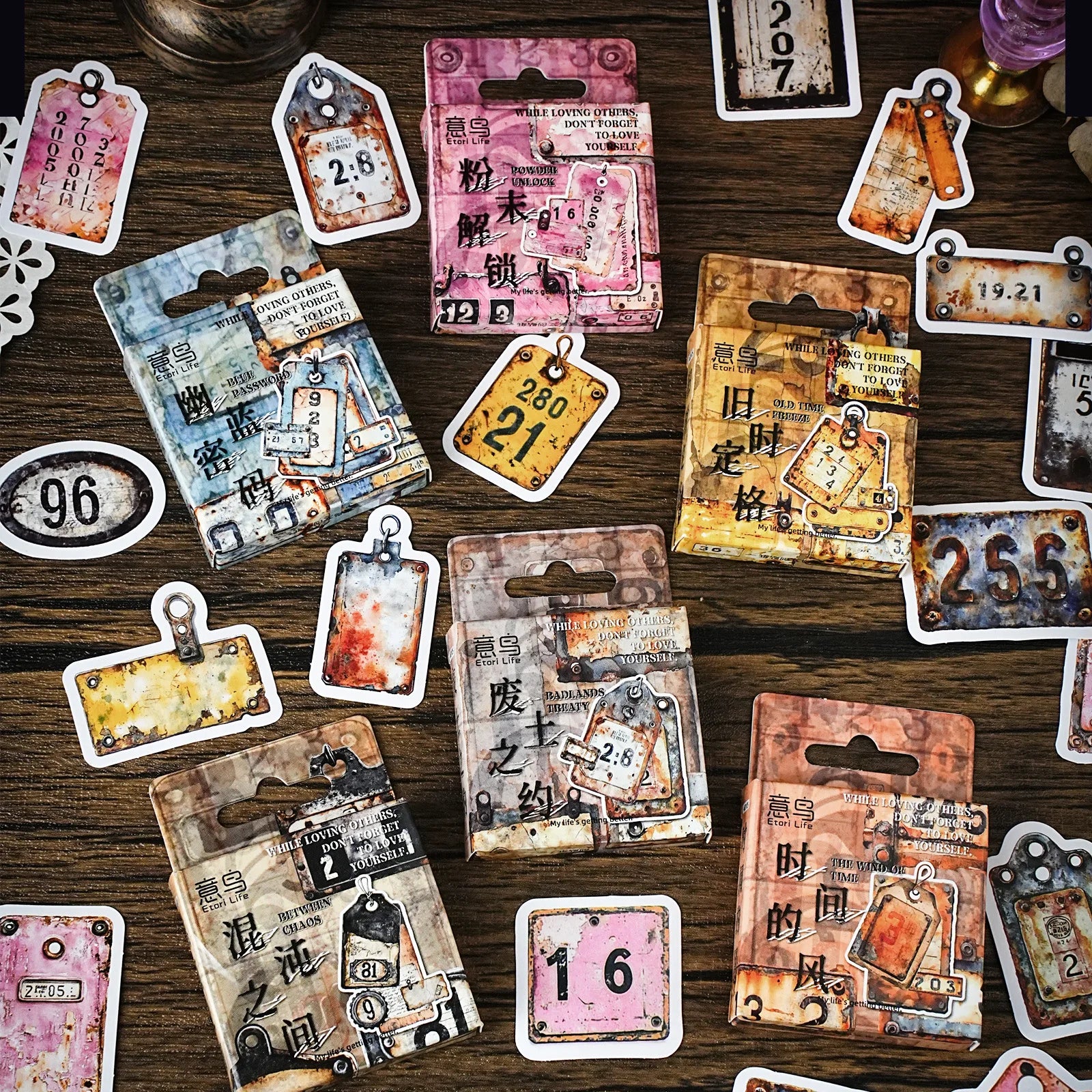 46 Stickers Per Box Old Metal Code Series Vintage Handbook Material Decorative Stickers