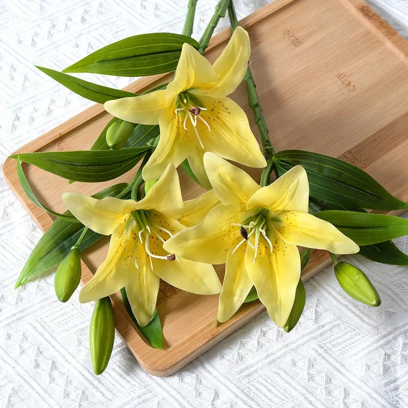 DREA Artificial Flowers Factory Wholesale PU Real Touch 3 Forks Latex Lily Flower  Bouquet for Wedding Home Decor