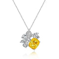 Rhodium Plated Sterling Silver Yellow Cushion Cut Cubic Zirconia CZ Flower Anniversary Fashion Pendant Necklace
