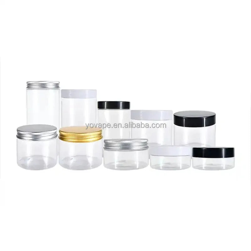 Food Grade Wide Neck Transparent 80g 100g 120g 150g 200g 250 g 300g 6Oz 8 Oz 10Oz PET clear Cookie Jar with White Lid Cover