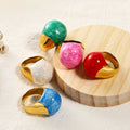 Wholesale Fashion Exaggerated Stainless Steel Round Morandi Enamel Rings Waterproof Jewelry 18k Gold Plated Chunky Ring YF3514