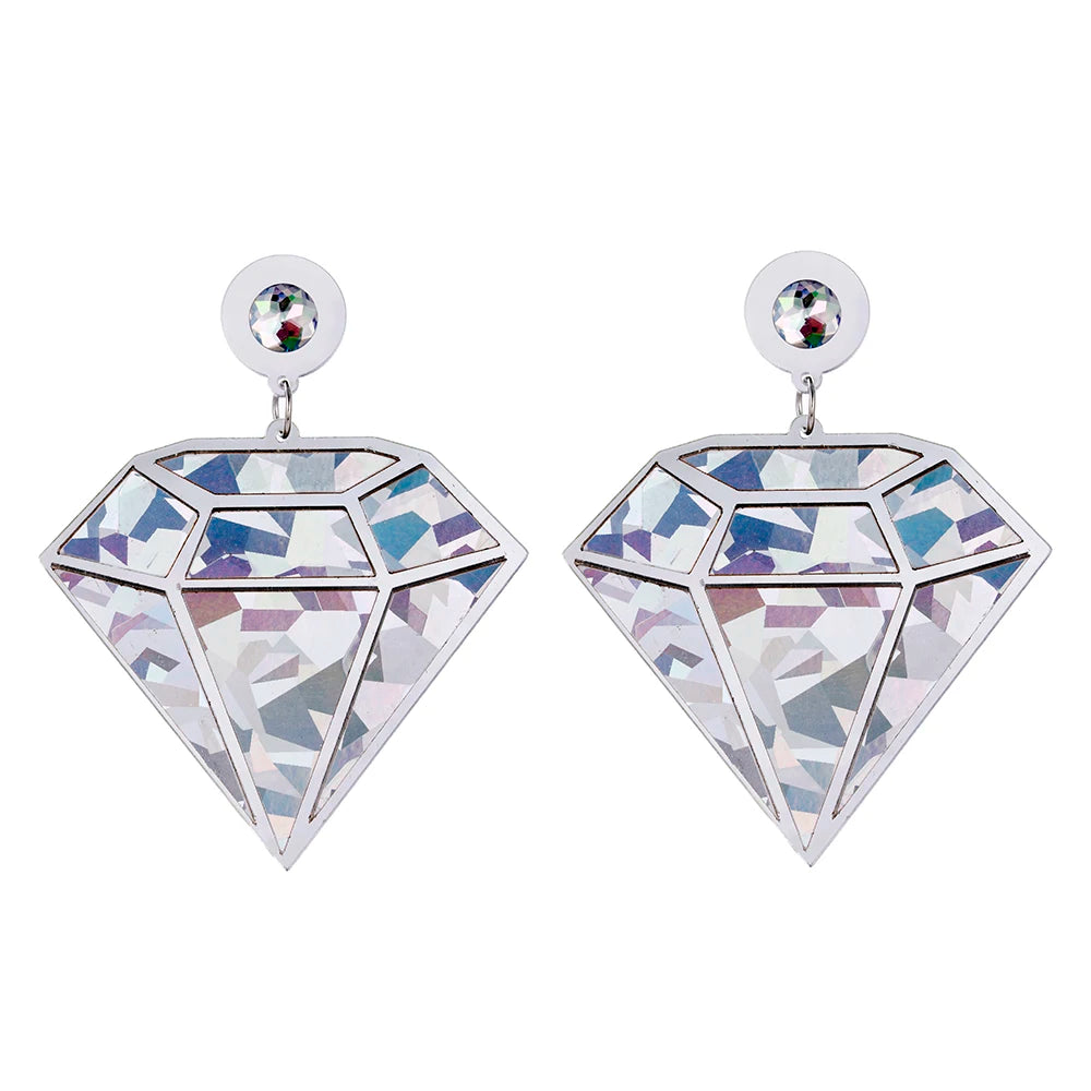 Hiphop Mould Dangle Earrings Statement Drop Earrings Jewelry Big Jewel Resin Silver Glitter Spot Large Diamond Acrylic Women's
