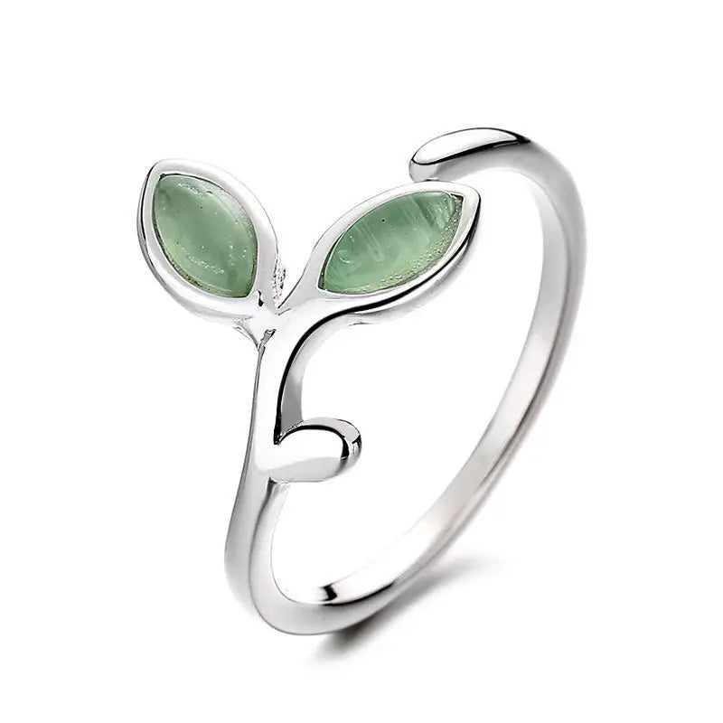 Valentine's Day Sprout Green Leaf Open Ring Single Ring Japanese and Korean Little Fresh Forest Ring Super Immortal