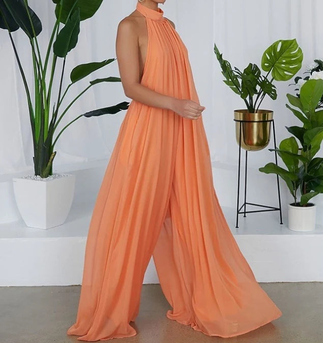 S-XL Casual Sleeveless Jumpsuit Chiffon Wide Truffle Back Women's Jumpsuit Sleeveless Dresses