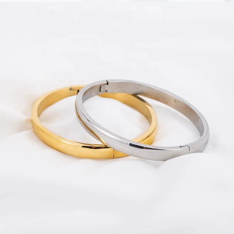 Fashion Trend Simple Stainless Steel Glossing 18K Rose Gold Plated Smooth Circular Bracelets for Male/Female