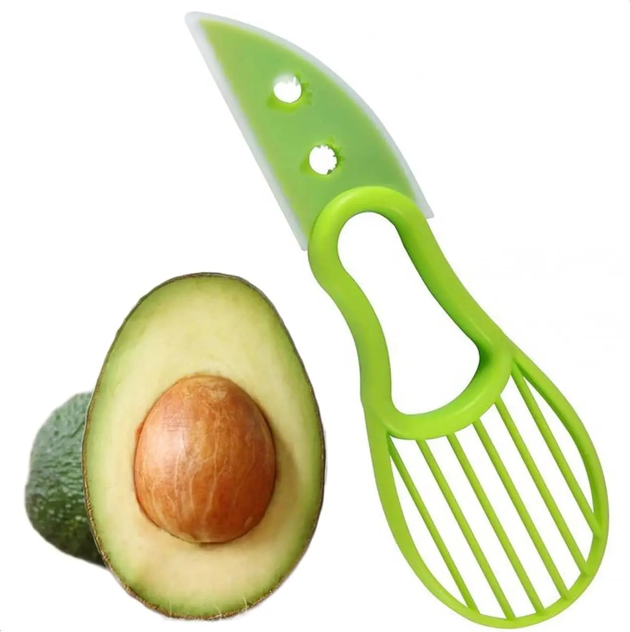 Multifunctional Easy to Use Green Plastic Avocado Knife  3-In-1 Avocado Slicer Cutter for Kitchen