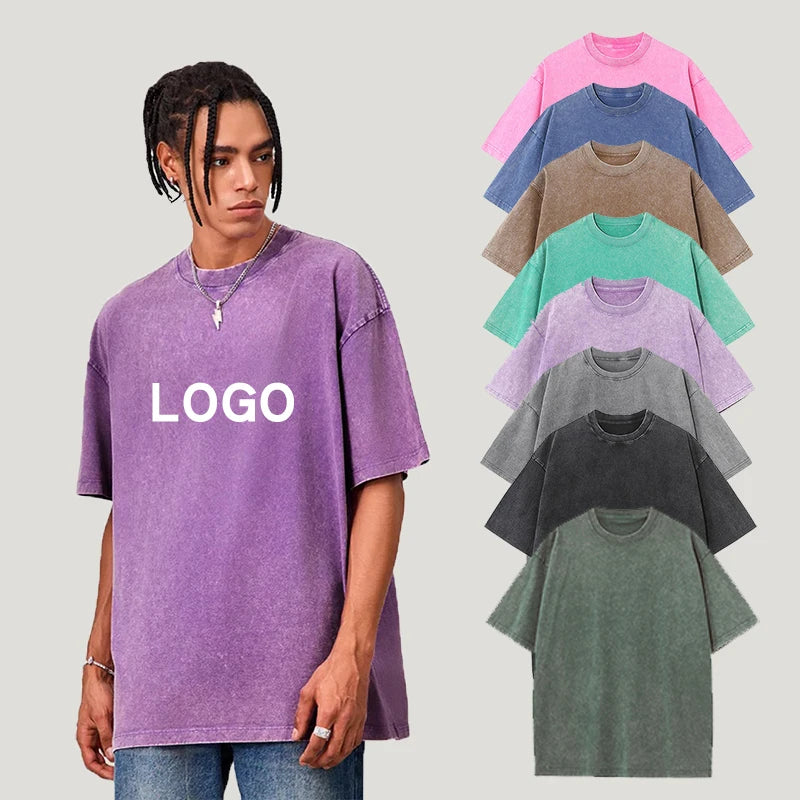 Custom 230g Oversized t Shirt Logo 100% Cotton Short Sleeve Vintage Stone Washed Plus Size Oversize Printed T-shirts for Men