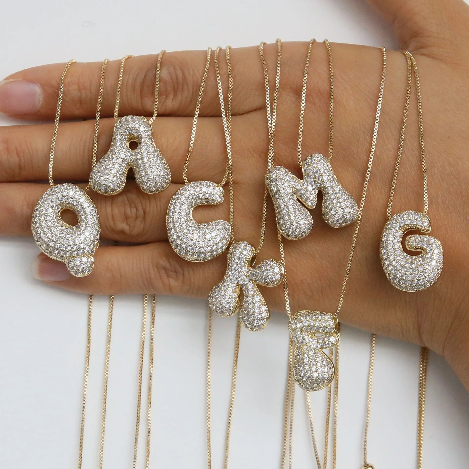 MECYLIFE Women's Chubby Bubble Cute Initial Pendant Necklace 18K Gold Plated Brass Trendy Zircon Link Chain 26 Anniversary