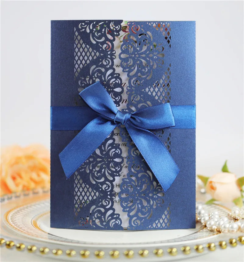 Wholesale Bride Shower Invitation Cards Envelope Pocket Fold Wedding Cards Laser Cut Wedding Invitations Card