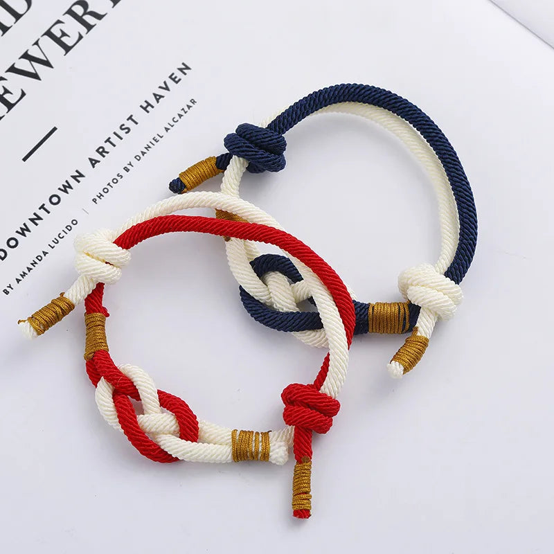 Adjustable Handmade Cute Chain & Link Wrap Bracelet with Heart Knot Design Braided Rope Women's Anniversary Jewelry