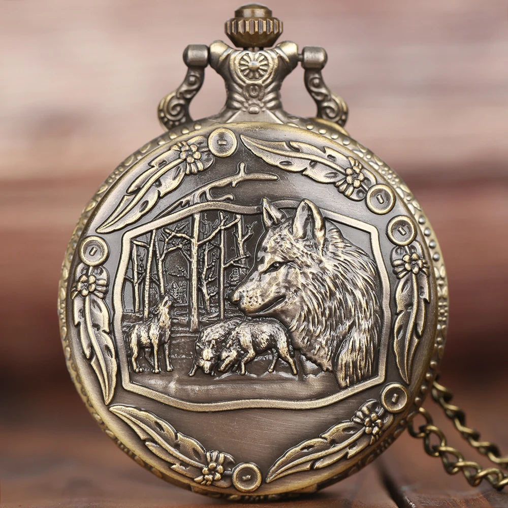 Winter Is Coming Wild Wolf Pocket Watch with Necklace Chain Quartz Analog Locket Watch Pendant for Men Gift