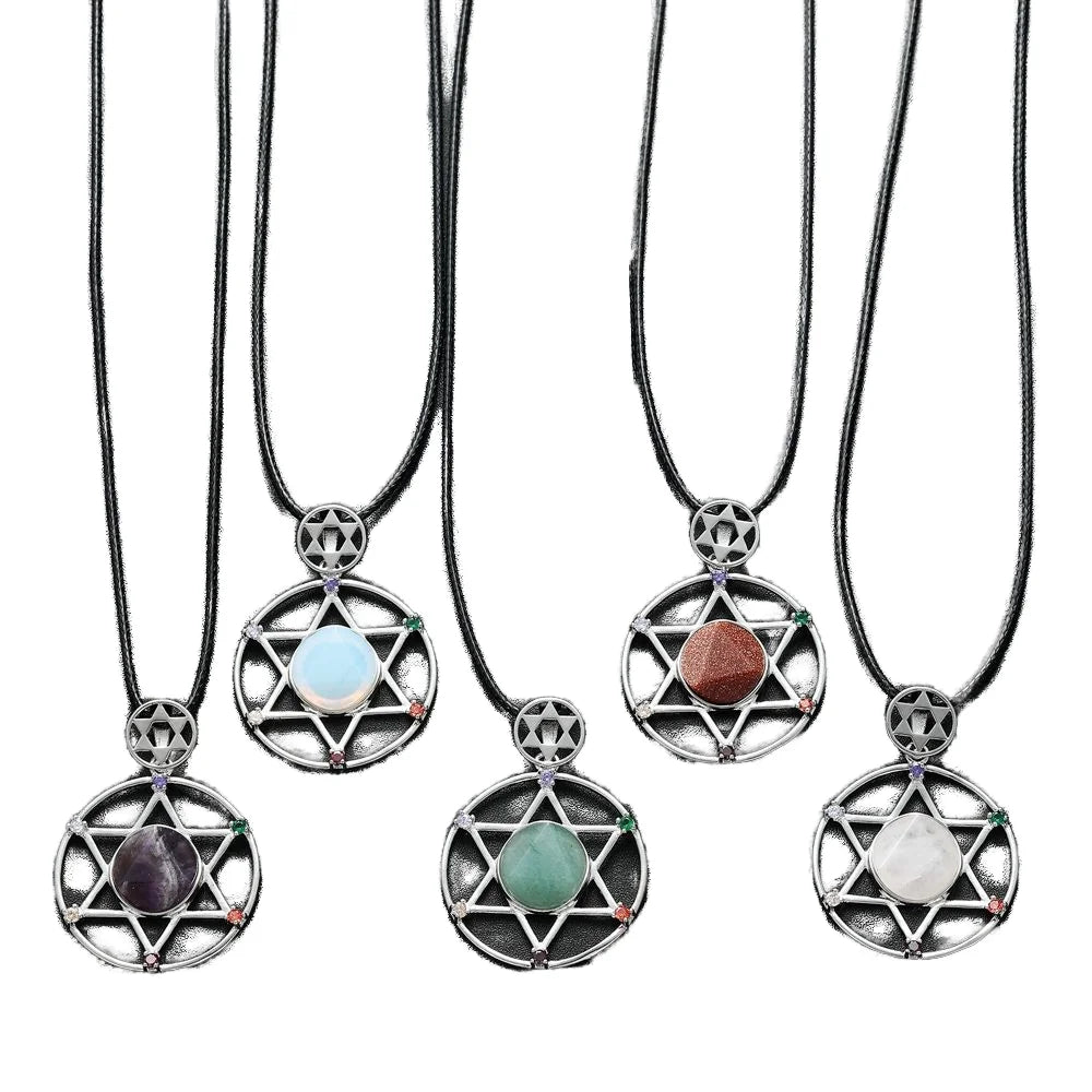 Sterling Silver Double Layer Diamond Pendant Necklace Cut Crystal Hexagram Star David Star Shield Stainless Steel Jewelry