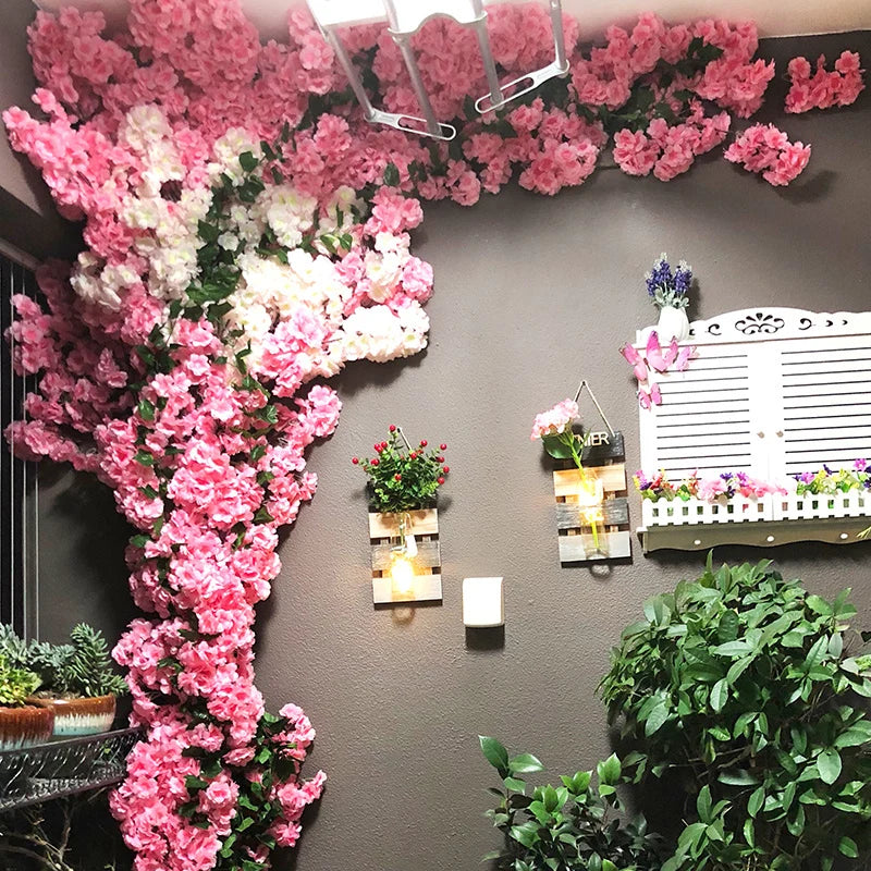 Wholesale Pink  Artificial Silk Cherry Blossom Flower  Branch  for  Home Diy Wall  Landscaping Decoration