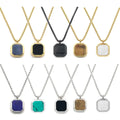 Fashion Enamel Pendant Square Black Enamel Charms Shell Turquoise Tiger Eye Stone Pendant Necklace