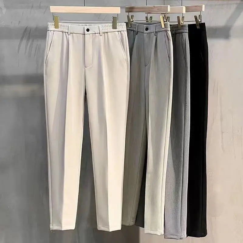 28-38 Men's Spring Autumn Summer Thin Business Casual Pants Simple Elastic Waist Suit Pants