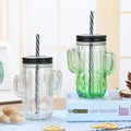 Customizable Color clear Mason Glass Cup Beer Mug 420ml Cactus Shaped Drinking Glasses with Handle