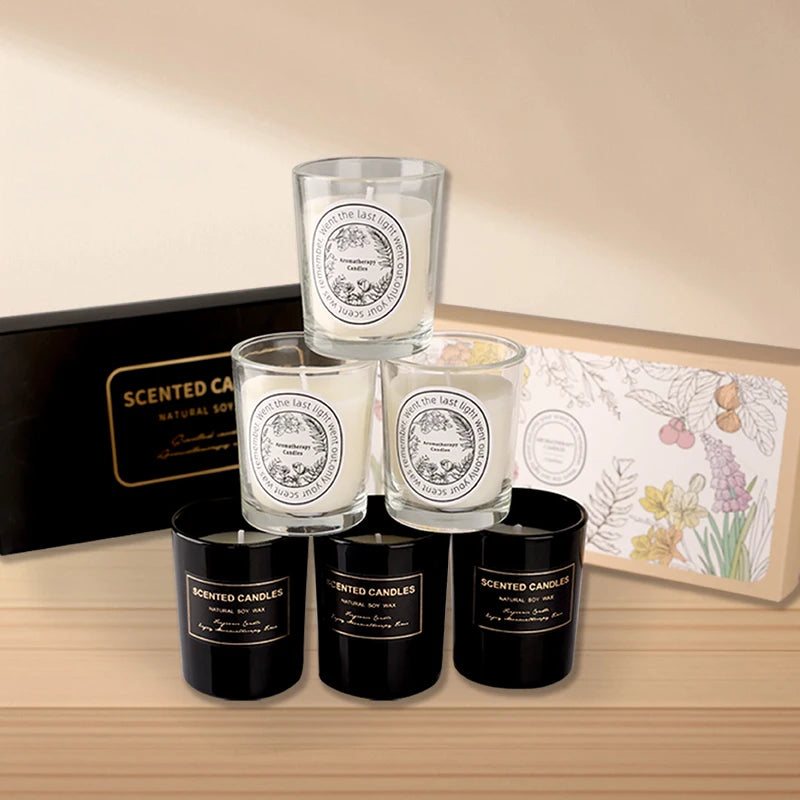 Wholesale Luxury Natural Soy Wax Scented Candle Set Scented Design Glass Jar Smokeless Cotton Wick Scented Candle with Gift Box