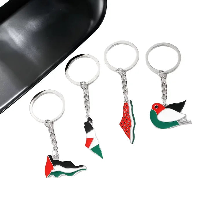 Manufacturer's Stainless Steel Keychain 18K Gold Palestine Flag Map Pendant Cartoon Metal Support for Palestine National Country