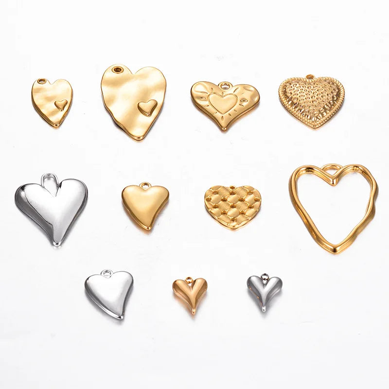 Stainless Steel Irregular Metal Gold Heart Pendant DIY Charms for Necklace Collar Earrings Jewelry Accessories for Party Wear