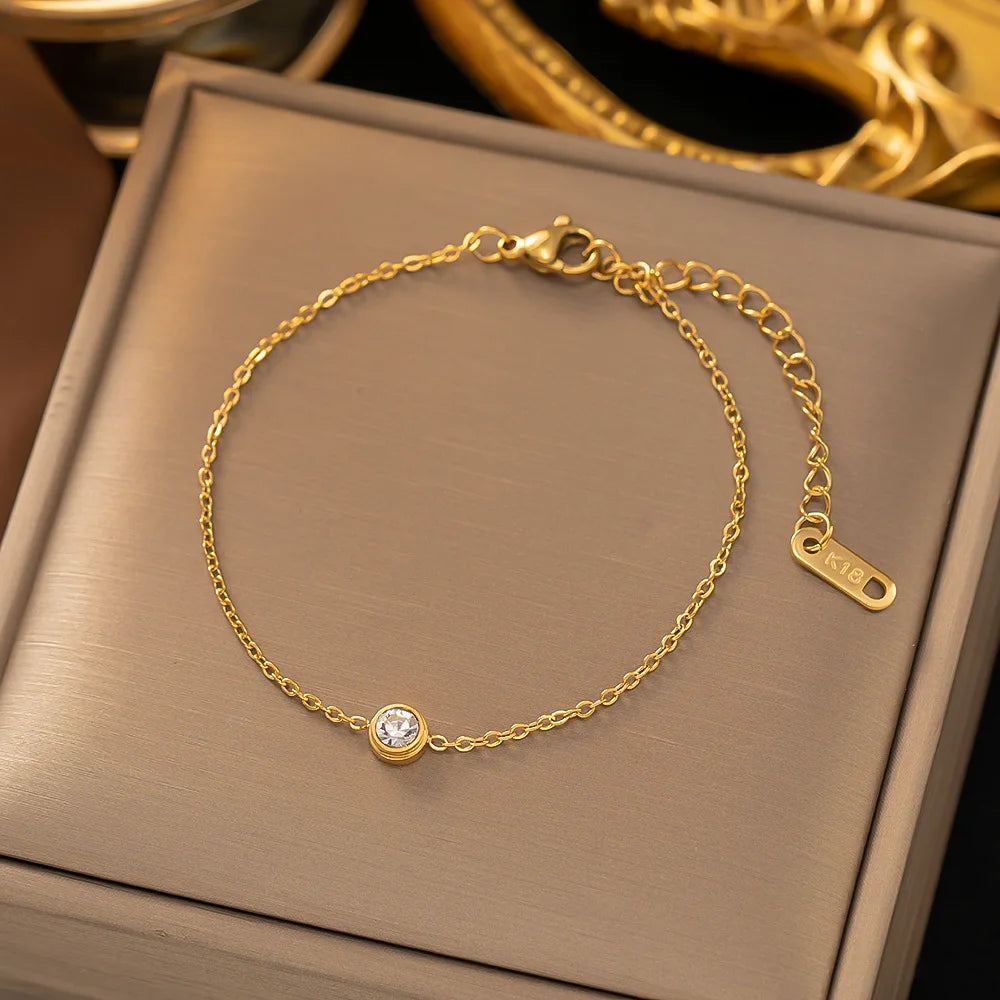 Trendy Stainless Steel 18K Gold Plated Beads Chain Zodiac Bracelet Titanium Steel Enamel Colorful Beads Zodiac Plate Bracelet